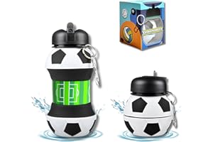 CODiLLO Borraccia, Borraccia Bambini, Borraccia ragazzi, Borraccia pieghevole, Borraccia silicone, Borraccia senza BPA, Borraccia bambino, Idea regalo (550 ML, Calcio)