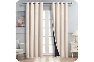‎MRTREES MRTREES Verdunklungsvorhänge Beige Vorhang Sonnendicht 100% Gardine Blickdicht, 245 cm Lang, 140 cm Breit, Gardinen Ösen 2er Set, Thermogardine Blackout Curtains Living Room