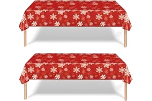 AISSZHAO 2 Pack Christmas Table Cloth Party,137x274cm Rectangle Large Plastic Red Tablecloth Snowflake Party Tableware Decor,Snowflake Xmas Tablecovers Party for Winter Holiday Xmas Party Dinner Table Cloths