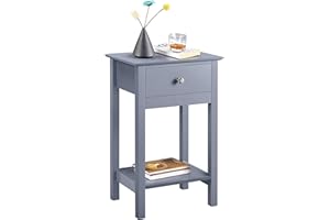 Yaheetech Mesita de Noche con Cajón 40x30x61cm Mesa Auxiliar de Madera MDF para Dormitorio Sala de Estar Salón Gris
