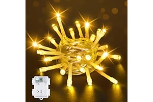 ‎BOWFAR Bowfar Lichterkette Außen Batterie, 2M 20LED Warmweiß Lichterkette mit 6h Timer, IP65 Wasserdicht Lichterkette Batterie für Innen Zimmer Party Weihnachten Outdoor Camping (Durchsichtigen Kabel)