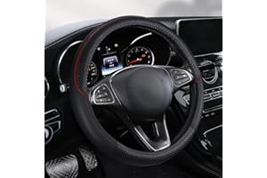 WANGIRL Car Steering Wheel Covers Leather, Universal Size 37-38cm/14.5-15inch, Anti-slip, Breathable (Black)