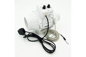 VENTS 5 inch 125 mm Low Noise Fan with Speed & Temperature Control Thermostat Hydroponic Inline Intake Mixed Flow Duct Ventilation for Grow Tent Room