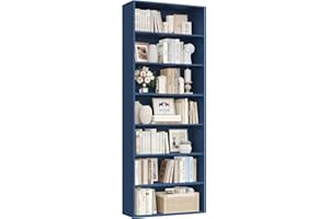FirFurd Libreria 209,5CM, Libreria Scaffale a 7 Ripiani, Librerie in Legno, Divisorio per Stanza, per Soggiorno, Studio, Cucina, Ufficio, 209,5 x 60 x 23,5 cm (Blu)
