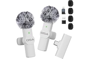 OSA Micrófono de Solapa inalámbrico USB-C para iOS/Android/PC/computadora portátil, micrófono inalámbrico para transmisión en Vivo, Vlogs, Youtube, micrófono con Clip Plug-Play, Color Blanco
