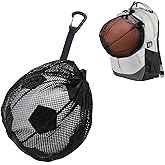 SZZETK Ballnetz 1 Ball, Basketball Bag with Drawstring, Ball Net | Portable Ball Backpack, Black Portable Ball Backpack, Ball