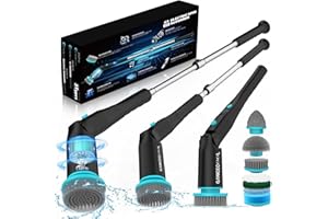 GANICECOOL Spazzola Elettrica Rotante per Pulizia, Spazzola di Pulizia Senza Fili con 7 Teste Sostituibili Delle Spazzole, Spazzola Lunga Maniglia per Vasca da Bagno, Pavimento, Piastrelle, Auto (nero)