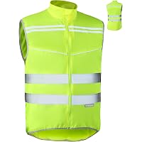 Gilet Réfléchissant Avec 4 Brassards – Fluo Jaune, Maille Respirante, Réglable, Pour Running Et Vélo