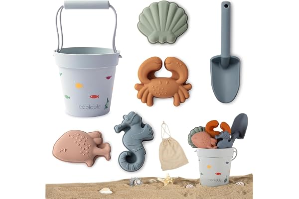 coolable Lot de 6 Jouets de Plage, Jouets de Plage en Silicone pour Enfants, Jeu de Seau de Sable, Modèle animal(Sea Creatures)