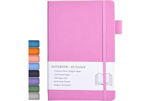 BEINUSHOR Carnet en Pointillé A5, Couverture Rigide, Journal à Pointillés avec Papier épais de 100 gsm, Poche Intérieure, Bande élastique, Couverture en Similicuir, 192 Pages, 14,5 x 21,3 cm (Fuchsia))