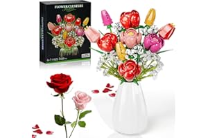IKIDSUN Blumen Bausteine Bausatz, Rose Tulpen Blumenstrauß Bausteine Sets, Bausteine Blumen Set für Mädchen Frauen Erwachsene 6+, Idee Geschenke für Valentinstag Geburtstage Muttertag
