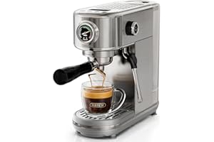 HIBREW Programmierbare Espressomaschine, H10B, gebürsteter Edelstahl, einstellbare Temperatur und Tassenvolumen, Dampfreiniger für Milchaufschäumer