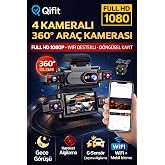 Qifit 4 Kameralı 360 Derece Ara&ccedil; Kamerası, Full HD 1080P, WiFi Destekli, Gece G&ouml;r&uuml;şl&uuml;, G-Sens&ouml;r, D&ouml;ng&uuml;sel Kayıt, Mobil İzleme