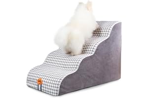 laifug Curved Houndstooth Four-Story Dog Staircase for Small Dogs, Pet Stairs for High Beds and Couch, Non-Slip Balanced Dog Indoor Step with High Density Foam, Removable cover, Gray