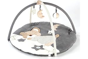 MiniDream Baby Play Mat, Activity Playmat for Baby Floor Play with Detachable Toys, Rattle and Baby Safe Mirror, Sensory Tools Padded with Soft Velvet for Infants, Toddlers & Newborns - Moon and Star