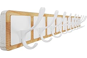 SKOLOO Garderobenleiste Holz im Scandi-Stil, Graviertes Design, 85cm Kleiderhaken Wand mit 10 Haken, zum Aufhängen von Kleidung, Mantel, Hüten, Jacken, Schals, Rucksack, Hakenleiste Holz