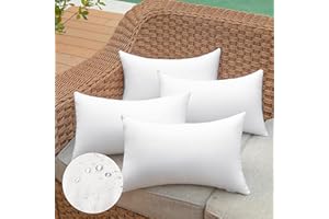 QSWRD 30 x 50 Cushion Insert Set of 4 Outdoor Cushion Inserts Waterproof Rectangle Lumbar 12 x 20 Inches Throw Pillow Inserts Decorative Couch Cushion Inserts White Sofa Pillows Indoor