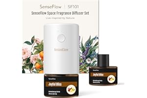 ‎SENSEFLOW SenseFlow Aroma Diffuser for Essential Oils SF101, Waterless Ultrasonic Fragrance Plug Room Fragrance, 100% Vegetable Air Freshener, 120-Day Aroma for Home - up to 100 m² - Joyful Bliss