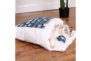 URITIS Halbgeschlossener Katzenschlafsack, selbstwärmendes Katzennestbett, Haustiermatte, Teppich mit Kissen, bequemes Haustierhöhlenbett, warmes Katzennest im Herbst und Winter, Hundehütte