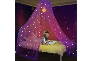 South To East Betthimmel mit fluoreszierenden Sternen, leuchtet im Dunkeln, Moskitonetz für Baby, Kinder, Jungen, Mädchen, Tochter. Galaxy Betthimmel für Babybett, Kinderbett,Lila