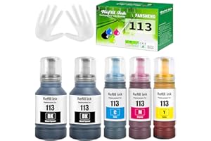 FANSHENG 113 Inchiostro Compatibile con Epson 113 Flaconi di Inchiostro per Ecotank ET-5150 ET5150 ET-5170 ET-16650 ET-16600 ET-16150 ET-15000 ET-5100 ET-5160 ET-5800 Pro ET-5850 (5 Pack 2BK/C/M/Y)