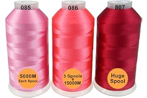 New brothread Conjunto de 3 Rosado/Rosa/Carmín Colores Poliéster Bordado Máquina Hilo Grande carrete 5000M para todas las máquinas de bordado