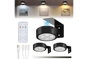 Lightsjoy 3 Pack Battery Operated Picture Lights for Wall - 3 Colors Rechargeable Wireless Frame Light With Dimmer, Timer, Remote Control - Art Lights for Painting, Black