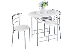 Yaheetech Set Tavolo e 2 Sedie Sala da Pranzo Cucina Mobili da Bar Piccoli Spazi Salvaspazio Balcone per 2 Persone in Legno e Metallo Sedia Portata 136 kg Bianco