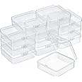 SATINIOR 12 Pack Clear Plastic Beads Storage Containers Box with Hinged Lid for Beads and More (3.3 x 3.3 x 1.2 Inch)