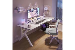 Denzoz Ergonomic Large Gaming Desk, Computer Desk, K-Shaped Table, PC Gaming Workstation Home Office Desks, Space-saving, Easy to Assemble (White, 120x60x75cm)