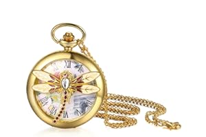 JewelryWe Taschenuhr Damen Elegant Lebensbaum/Schädel/Schmetterling/Engel Mädchen Analog Quarz Uhr mit Halskette Kette Pocket Watch Geschenk Rosegold