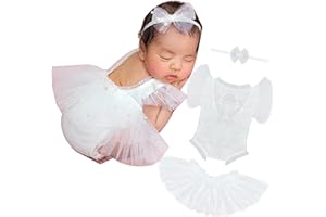 Xanewza 3PCS Bianco Perla Pizzo Neonato Fotografia Abiti Ragazze Neonato Fotografia Puntelli Neonato Ragazza Rompers Fiore Fascia Set