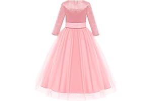 Festlich Mädchen Kleid für Kinder Sweet Prinzessin Langarm Tüll Hochzeit Blumenmädchenkleider Brautjungfern Festliches Geburtstag Weihnachtsfeier Abendkleid Karneval Festzug Cocktailkleid Gr.104-152