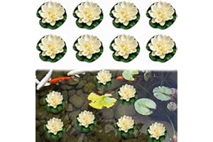 ‎BOOAEE Künstliche Seerosen, 8 Stück Wasserlilie Pflanzen Teichpflanzen Künstlich, Schwimmende Blumen Seerose Schwimmend Lotusblüte Wasserlilie Weiß Seerose, White Lotus für Aquarium Garten Pool Teich-Farbig
