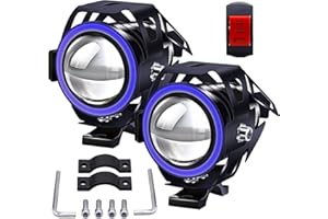 Biqing 2Pcs Motorcycle Spotlight Fog Light STABLE BEAM,Universal U7 Motorcycle Headlights with Switch Motorcycle Auxiliary Light 12V/24V LED Daytime Running Lights for Quad Scooter Trucks (Blue)