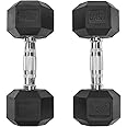 ACTIVE FOREVER Dumbbells Set of 2, Hex Dumbbells Pair, Black Rubber Hex Dumbbell, Household Rubberized Dumbells Set, 7.5kg,10kg