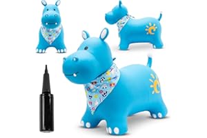 sun baby Saltador Hinchable para Niños hasta 45 Kg sin BPA, de 1 año, Pelotas saltarinas para niños (Hipopótamo Azul con pañuelo)