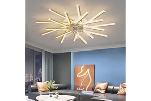 LJX Lampadario Ventilatore con Telecomando APP Reversibile DC Grande Ventilatore da Soffitto con Luce Dimmerabile 6 Velocità Lampadari Ventola per Soggiorno Camera da Letto, Oro, 92cm