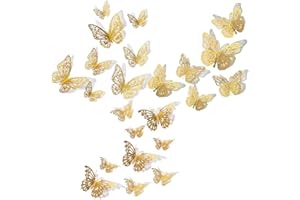 IMEEPA 72PCS 3D Gold Butterfly Wall Decor, 3 Styles 3 Sizes, Metallic Butterfly Wall Stickers Room Mural, Removable Butterfly Decorations for Room, Party, Birthday, Wedding, Cakes, DIY Gift