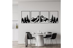 ESTART 4 PCS Metal Mountain Wall Art, Large Mountains Wall Decor, Mountain Forest Decorative Painting Suitable For Living Room Bedroom Office Indoor And Outdoor (180x56 cm,Mountain Forest)