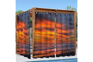 ‎LINFYE Outdoor Vorhang Wetterfest, Rot Outdoor Vorhänge Wasserdicht mit Ösen Sonnenuntergang Strand Sichtschutz Outdoor Gardinen für Draussen Terrasse Balkon Pavillon Garten Pergola 2er Set B 132 x H 213 cm