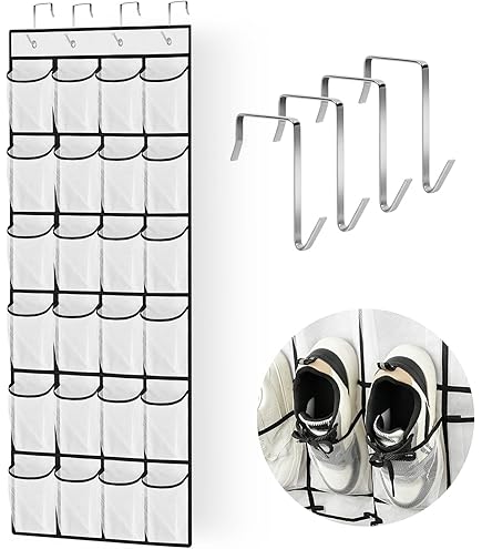 Scarpiera Appendiabiti Con 14 Tasche - Organizer Pieghevole Da Porta Per Scarpe, Salvaspazio Per Armadio O Bagno (2 Pezzi) - Foto 4