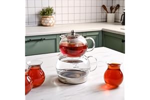Karaca Refika zestaw dzbanków do herbaty ze szkła borokrzemowego z sitkiem do herbaty ze stali nierdzewnej, czajnik 1,5 l i szklany dzbanek do herbaty 0,6 l z sitkiem, Turkish Tea Pot, Caydanlik