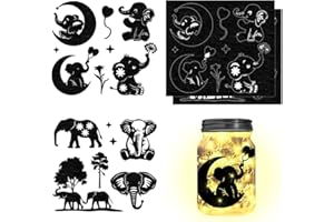 CHGCRAFT 4 pièce Éléphant Silhouettes Découpes Décalcomanies Arbre Lune Mason Pot Découpes Ornements Scrapbook Fournitures pour Verre Dépoli Peinture Murale Fenêtres Voitures Bricolage Artisanat