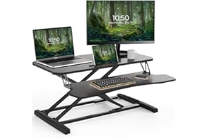 PUTORSEN 32 inch Standing Desk Converter, Height Adjustable Sit Stand Desk Converter for PC Computer Screens, Ergonomic Adjustable Desk Riser with 31 inch Keyboard Tray and Tablet Slot, Black
