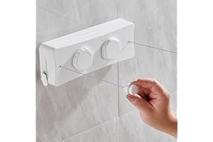 HONPHIER Corde à Linge Rétractable 2 x 5.1M Acier Inoxydable Fil a Linge Mural Retractable Ligne à Linge Résistante pour Intérieur, Hôtel, Balcon, Salle de Bain (Blanc)