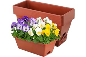 MUKSEUT 8PCS Rectangle Window Planter Boxes, 17 Inch Plastic Plant Window Box with Trays and Drain Hole, Planter Pot for Windowsill, Patio, Garden, Home Decor, Porch Yard