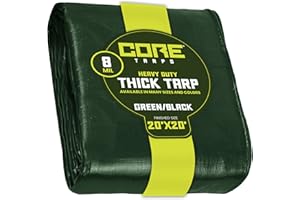 Core Tarps Lona de protección Lona Impermeable con Ojales, (6.1m X 6.1m, 155 g/m²) 8 Mil, Funda Protectora para Techo, Barco, Muebles, Jardín, Piscina, Coche,Verde/Negro