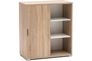 My Brand Germanvox Armadietto basso 2 ante scorrevoli, Scarpiera mobile da ingresso L.75 P.38 H.85 cm Legno laminato Rovere Sonoma, Già montato