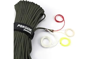 PSKOOK Paracord Survival Cord with Jute Tinder Fishing Line Cotton Thread Outdoor Military Grade Braided Fire Parachute Cord Ropes 100 Feet (Army Green)
